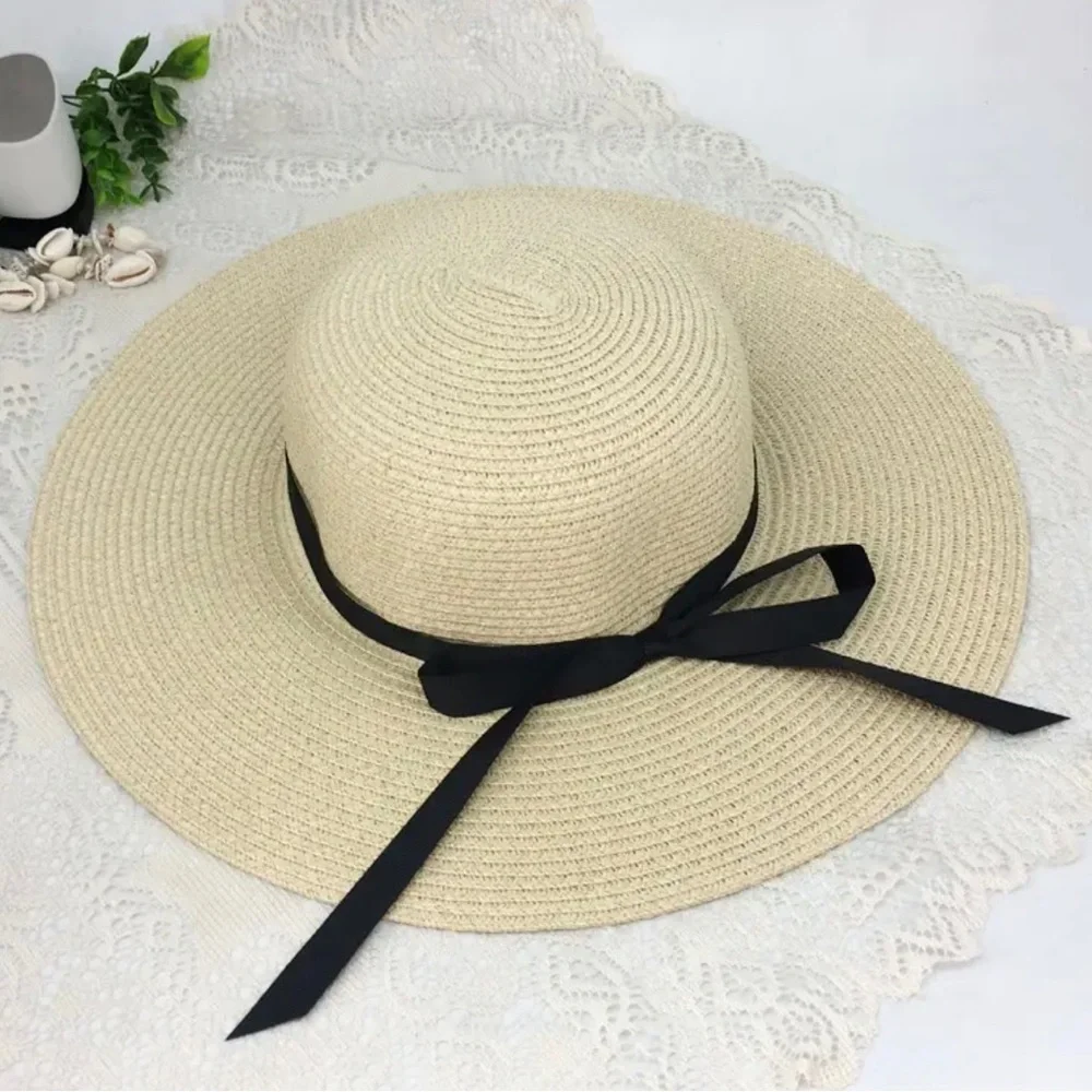 WIDE BRIM SUN HAT IN PINK, KHAKI OR NATURAL WITH‎ A BLACK RIBBON-NEW